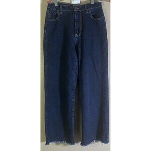 Oliver Logan Jeans Women's 26 Aberdeen Wide Leg Crop Blue Hi Rise Raw Hem Denim